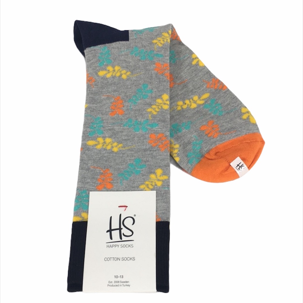 Happy Socks Leaves Socks, Gray, Orange